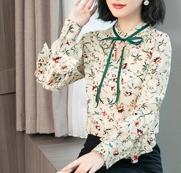 Coreano с оборками и бантом costura шифоновые женские топы 2018 moda повседневные