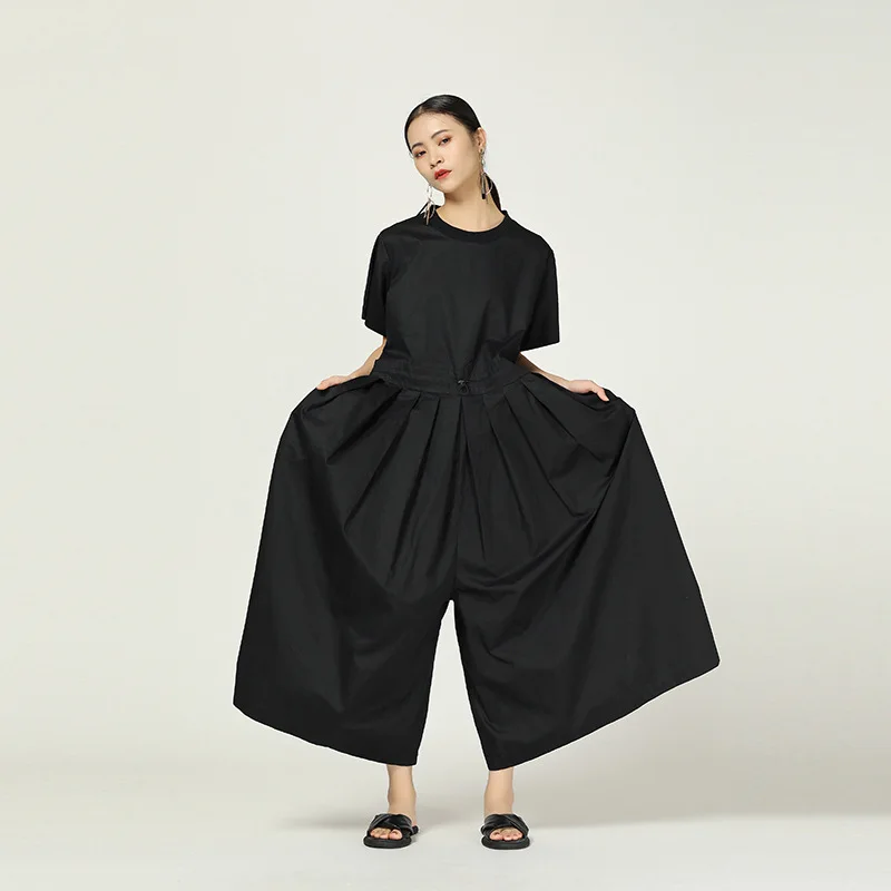 LANMREM/2019 новый летний модный женский комбинезон с круглым вырезом и короткими