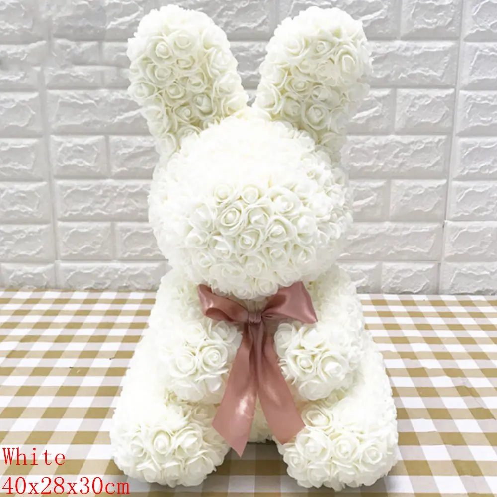 40x28cm Rabbit White Свадебная вечеринка, любовь ко Дню Святого Валентина, роза, ПЭ пена, медведь, собака, кролик, пена, куклы, искусственные розы, цветы, Романтичный подарок на Рождество, год - Цвет: 40x28cm Rabbit White