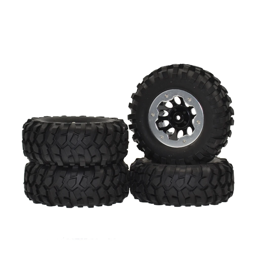 

4PCS 1.9" Rubber Tires/Tyres (96mm) & Metal Beadlock Wheel Rims for Axial SCX10 D90 Tamiya CC01 1/10 RC Rock Crawler Car