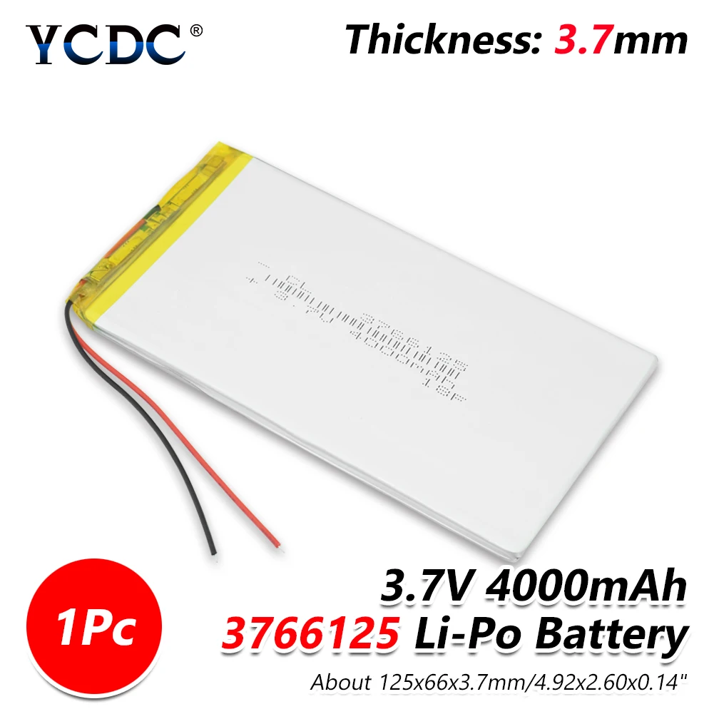 1 piece 1/2/4 шт 3,7 V Напряжение 4000 мА/ч, Перезаряжаемые 3766125 литий-полимерный Батарея 125x66x3,7 мм для gps планшет ноутбук электронная книга - Цвет: 1 piece