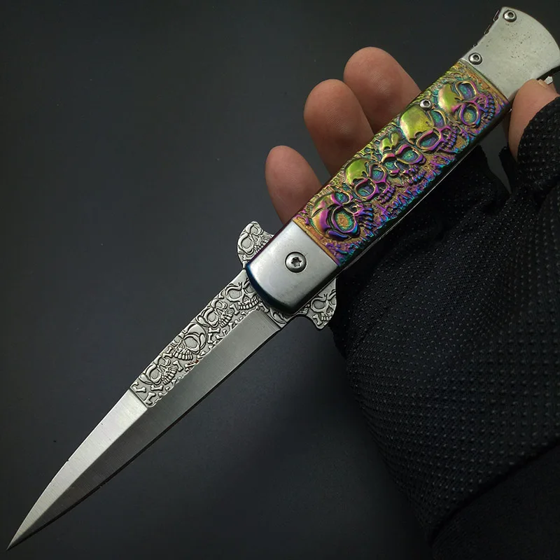 rainbow titaium Череп-призрак 3 стиля Stonewash стальные уличные ножи карманный нож складное лезвие походные тактические ножи инструменты для выживания подарки - Цвет: rainbow titaium