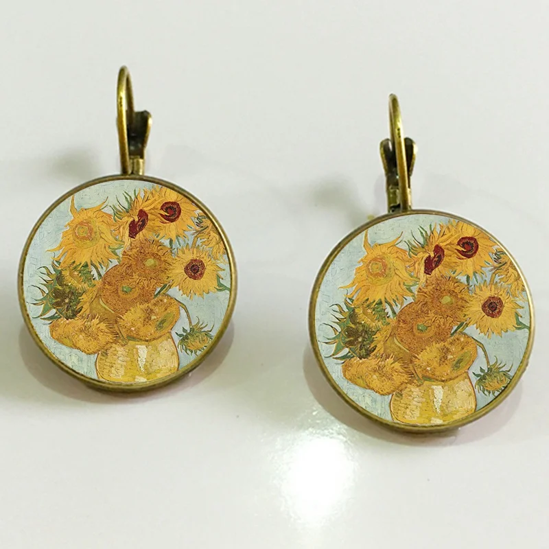 Женские серьги-гвоздики с рисунком Ван Гога