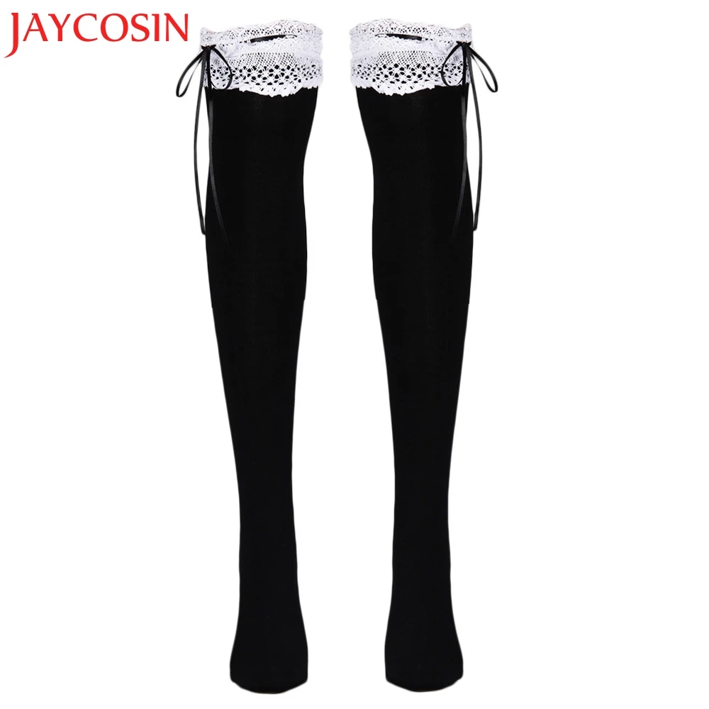 Jaycosin 2017 женские хлопковые кружевные высокие колготки черные белые Прямая
