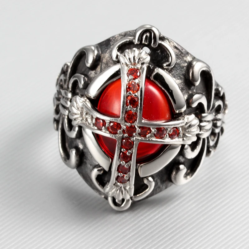 Большой J.W Готический Ретро стиль нержавеющая сталь крест кольца для мужчин рок