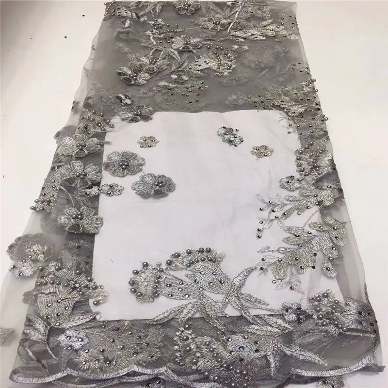 Очень хорошее качество наклейка Дизайн Серый кружево ткань бисером 3d тюль