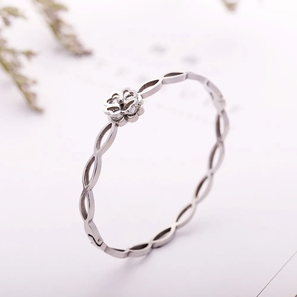 

Unique Design Luxury Brand Jewelry Pulseira Stainless Steel Bracelets & Bangles Rose Gold Flower CZ Infinite Bracelet For Women