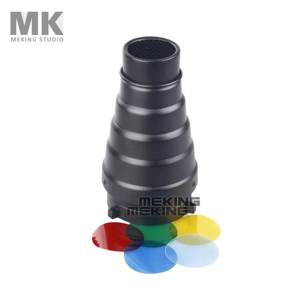 Фотостудийная вспышка MK(S) конический снут для управления светом Bowens Strobe с цветными гелевыми фильтрами красный, желтый, зеленый, синий.
