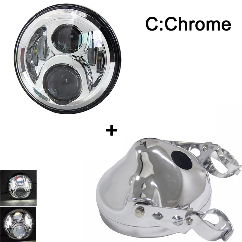 60W Chrome 1set C 7 дюймов светодиодные фары мотоцикла 40 Вт/60 Вт/80 Вт/90 Вт и 7 дюймов корпус корпуса фары кронштейны для Harley Yamaha Honda Suzuki Moto - Цвет: 60W Chrome 1set C