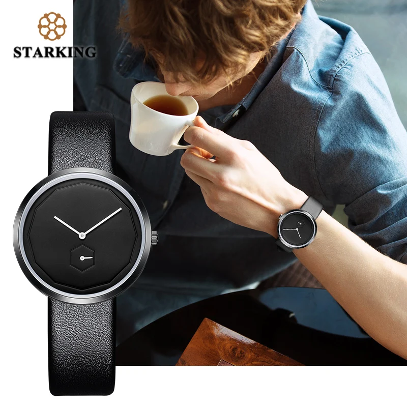 STARKING черные женские кварцевые часы Relojes Hombre 2017 унисекс 40 мм Безликий дизайн кожа