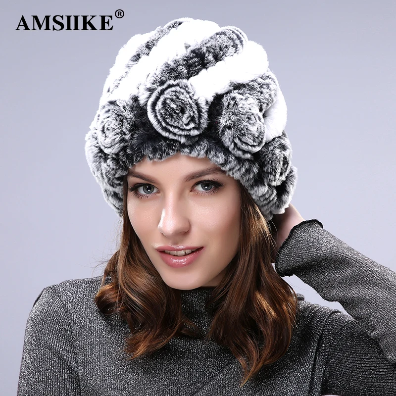 AMSIIKE 2017 Оригинальная Меховая Шапка из Бобра Женская TM715|winter female hat|knit beanie hatbeanie hat |
