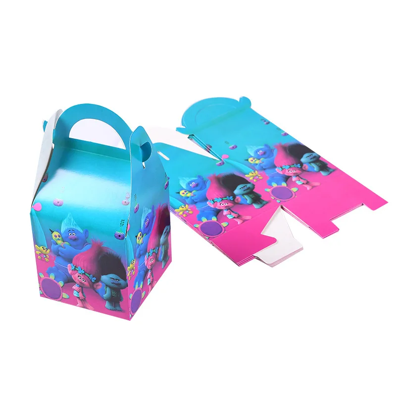 Horn box 6pcs Из мультфильма, популярная яркая детская одежда с рисунком персонажей мультфильма «тролли» с днем рождения детский праздничный костюм украшения бумажный стаканчик, тарелка коробка конфет соломинки Фольга шар Свадебные украшения пользу - Цвет: Horn box 6pcs
