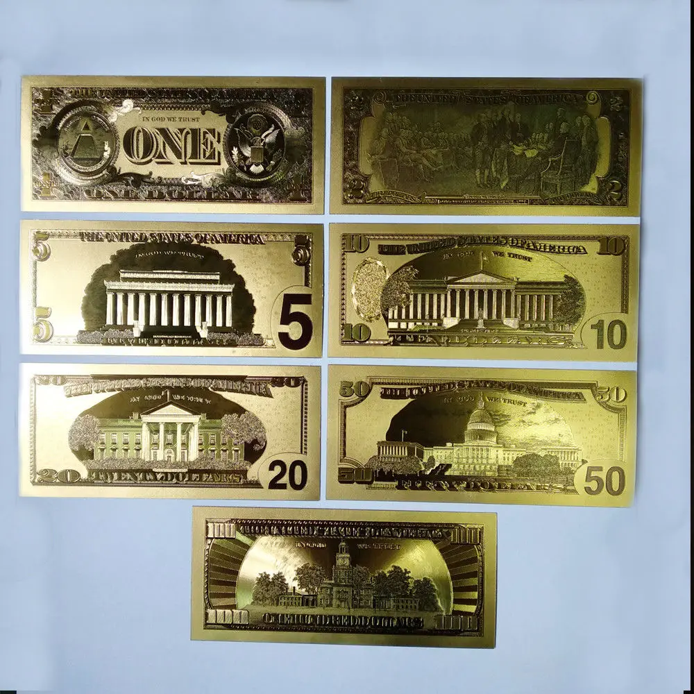 24k Gold Foil Full 7PCS Euro Or US Dollor Set Banknote Collection Decoration Souvenir Gift Creative Waterproof Paper | Дом и сад
