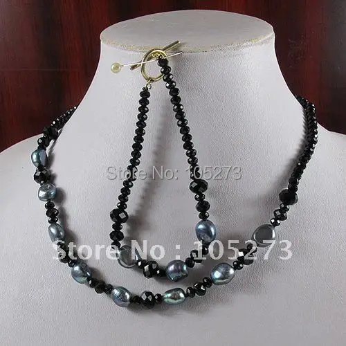 

Stunning!Black Color Crystal & Genuine freshwater Pearl Jewelry Set Fashion Women's Jewelry Wholesale New Free Shipping A2643