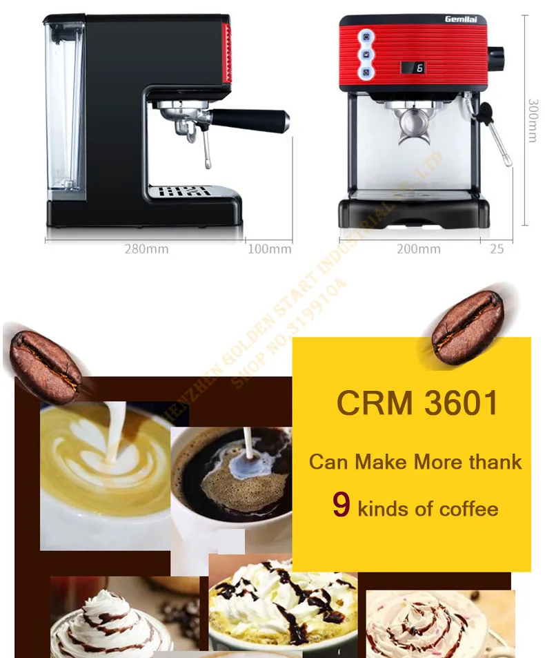 CRM3601 Полуавтоматическая эспрессо Кофе чайник Главная коммерческих/офис паровой насос Давление Кофе машины