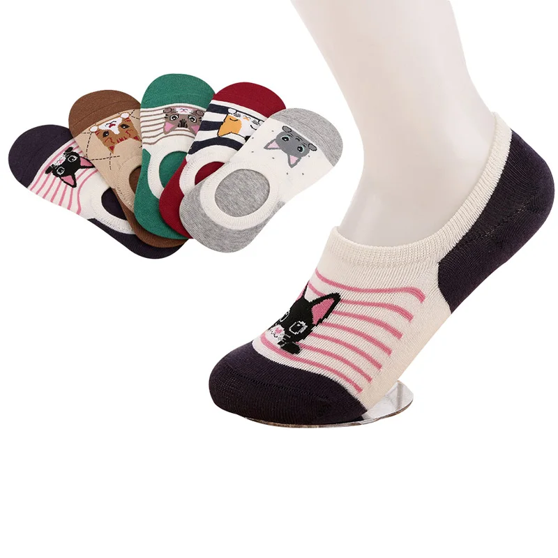 Носки-невидимки женские креативные полосатые цифровые с милым мультяшным котом
