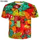 YX девушка дропшиппинг 2019 Новая летняя 3d Мода футболка gummy bearклубникаарбуз печатных мужчин женщин крутая футболка