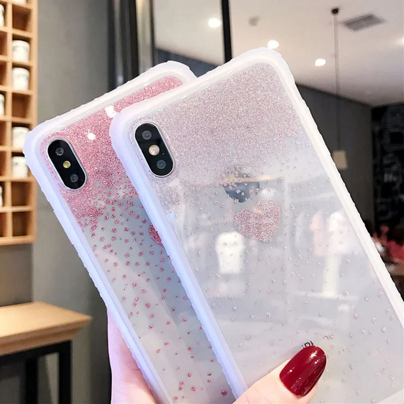 Блестящий Прозрачный чехол для телефона с милым сердечком для iPhone X XS XR XS Max 6 6S 7 8 Plus для iPhone 11 11 Pro Max XR