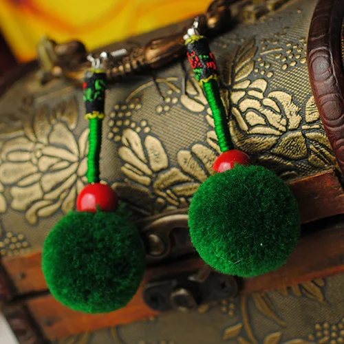 Ethnic jewelry handmade Chinese wind traditional vinatge plush balls dangle earrings green New embroidery lace | Украшения и