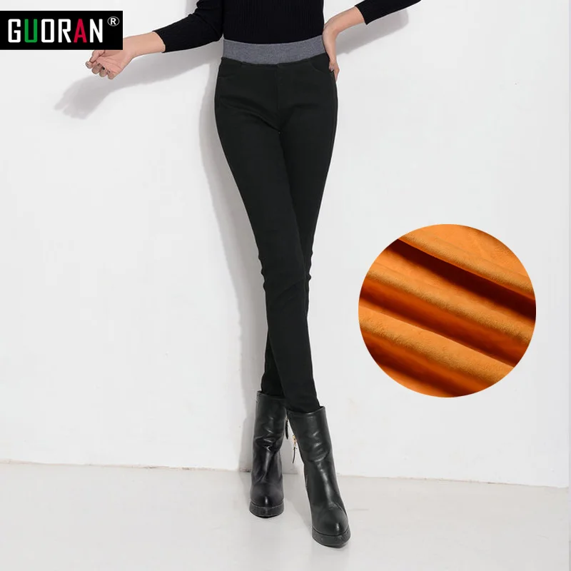 Зимние джинсовые брюки новинка 2016 женские с высокой эластичной талией теплые