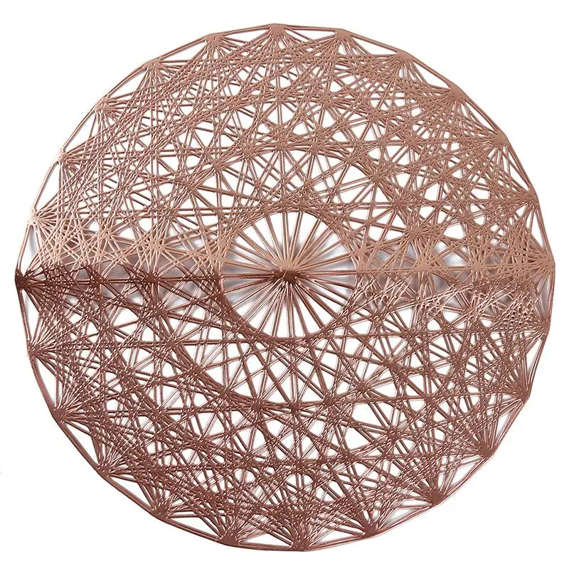 Rose gold Домашние украшения для ужина, тростниковые коврики PVC салфетки для круглый полый Водонепроницаемый Нескользящие Коврики на стол жар-изоляционный коврик каботажное судно - Цвет: Rose gold