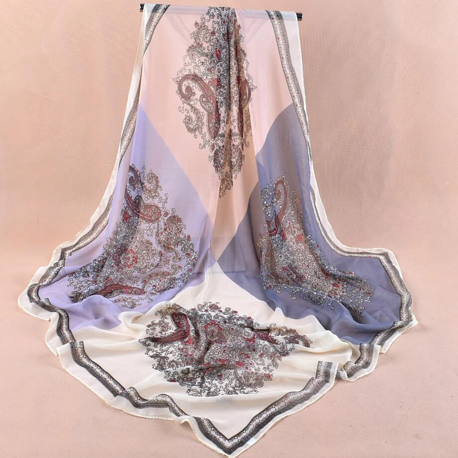 

square echarpe women paisley silk chiffon square shawls head hajibs sjaal soft spring neck shawl cape wrap stole scarf women