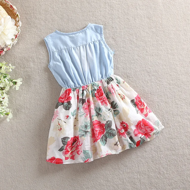 Kids Girls soft denim Floral Dresses Baby girl princess tutu Ruffle Bow dress babies clothes children's korean clothing | Детская