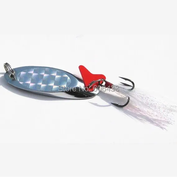 

10PCS Fishing Spoon Lure Treble Spinner wire baits red white feather hook 7g 10g 15g 21g 28g 40g 50g Free shipping