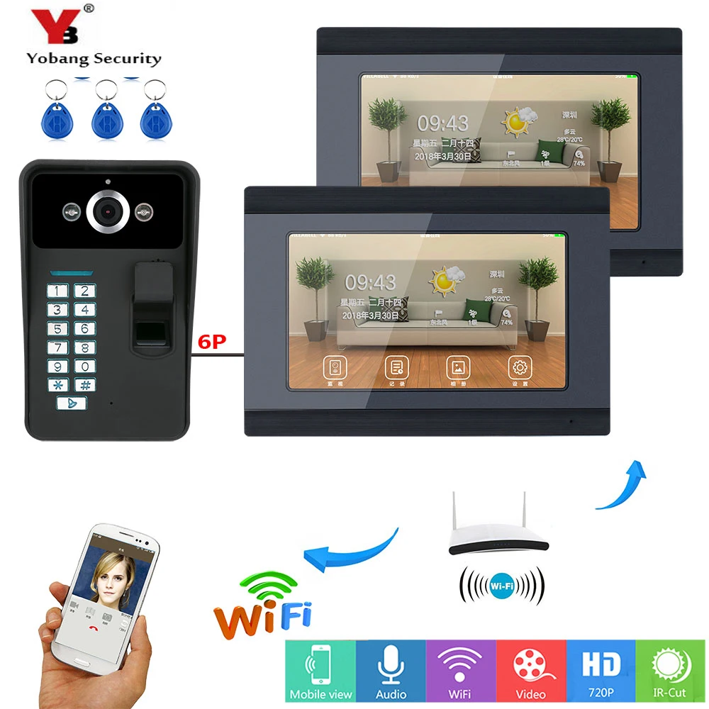 YobangSecurity отпечаток пальца RFID пароль 7 дюймов LCD Wifi беспроводной видео домофон