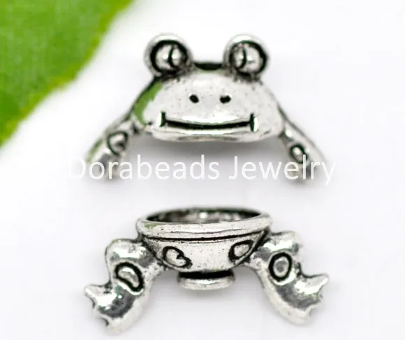 DoreenBeads Бесплатная Доставка! 10 Компл. Серебряный Тон Лягушка Шарм Бисера Caps Set 15x9 мм