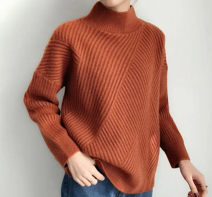 Korean Style Fashion Thick Turtleneck Cashmere Sweater Women Knitwear Solid Pull Femme Jumper Pullover Loose | Женская одежда