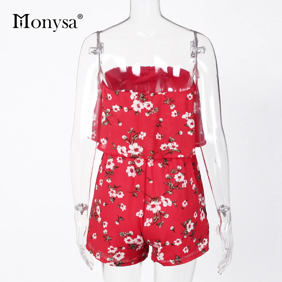 Цветочный Печати Комбинезон Женщины Лето 2017 Новые Поступления С плеча Оборками