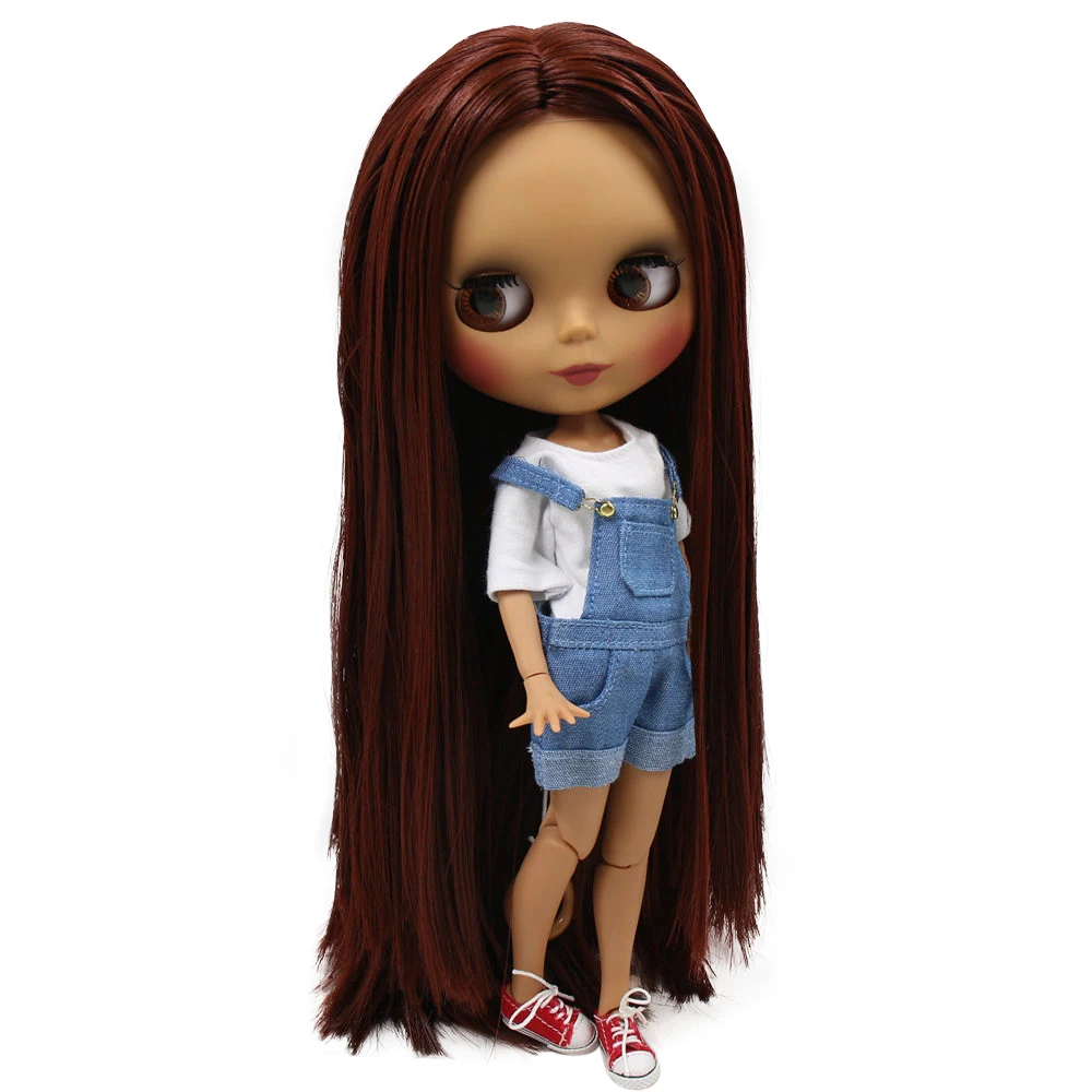 Ледяной DBS Blyth кукольные нет. BL0362 каштановые волосы шарнирное тело черная кожа