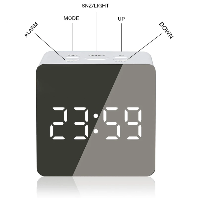 Светодиодный зеркальный будильник часы с сисветильник том большой экран дисплей