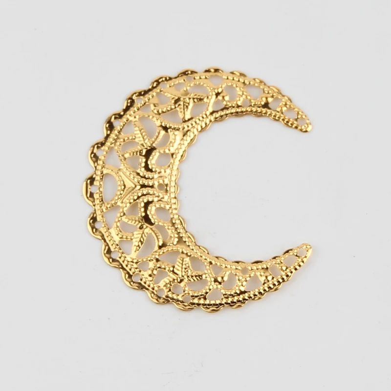 Gold Filigree Connector 30Pcs 38x42mm Moon Connectors Metal Decoration Crafts for Jewelry Making DIY Charm Accessories | Украшения и