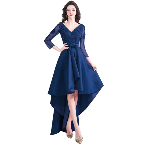 Suosikki Новое поступление вечернее платье для выпускного вечера vestidos de fiesta высокая низкая длинная вечернее платье es Высокая Низкая формальная одежда - Цвет: Navy Blue