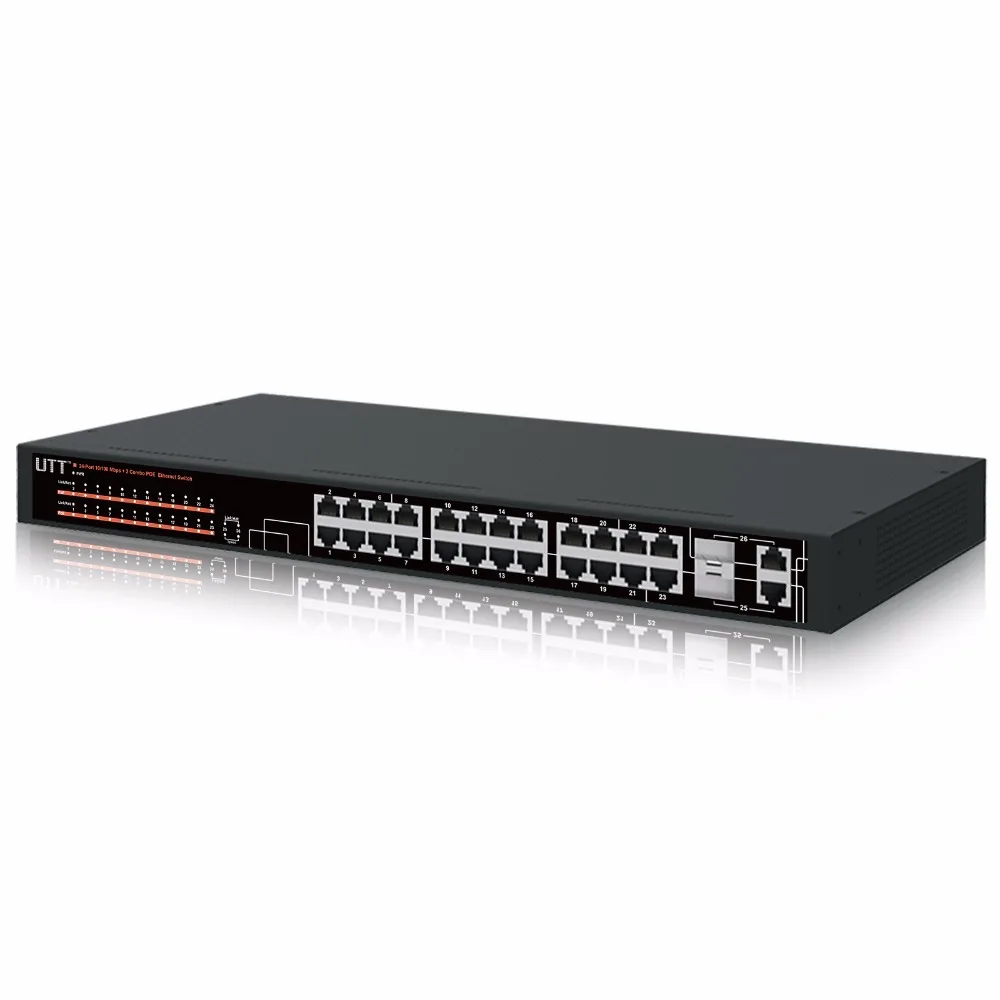 UTT S1242P 24 портов неуправляемый Fast ethernet POE коммутатор 260 Вт 802.3af/at плюс 2 GE