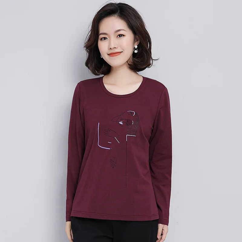 Длинные рукава женские футболка Топы 2019 Весна футболки хлопок женщин camiseta vogue