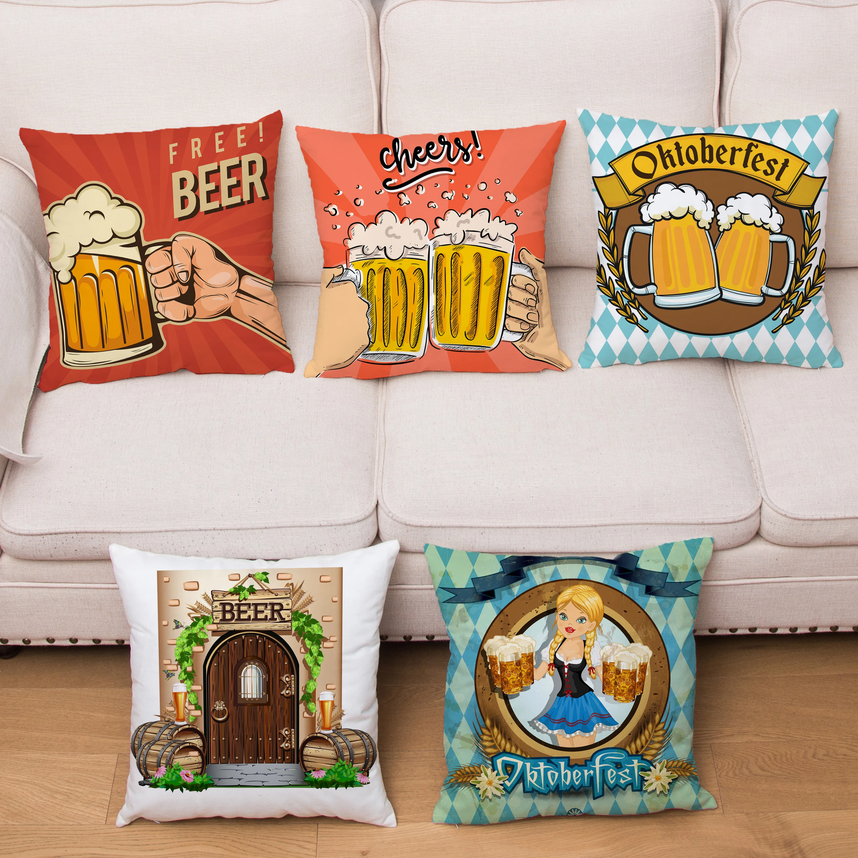 

Vintage Cheers Beer Wine Cushion Cover Super Soft Short Plush Pillow Covers Fashion Home Decor Pillows Cases Throw Pillowcase