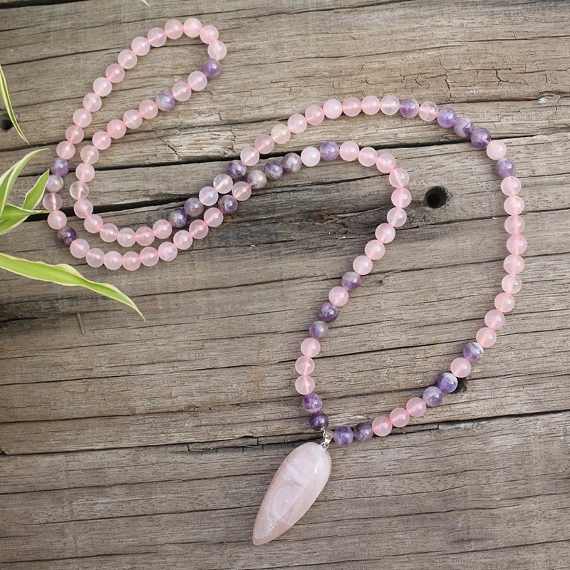 Бусины из натурального камня 8 мм аметист розовый кварц и кулон наборы джарамала