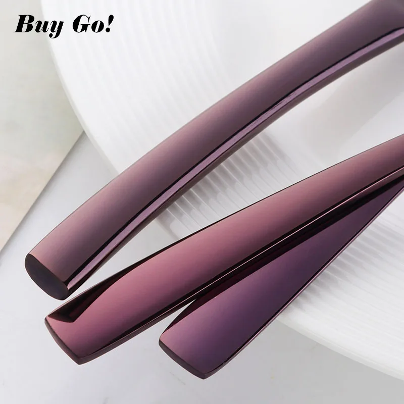 20pcs Western Dinnerware Set Stainless Steel Good Mirror Polishing Purple Plated Metal Dinner Knife Fork Salad Fork Teaspoon Set