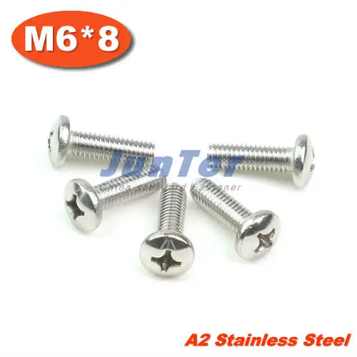 

100pcs/lot DIN7985 M6*8 Stainless Steel A2 Pan Head Phillips (Cross recessed pan head) Screw