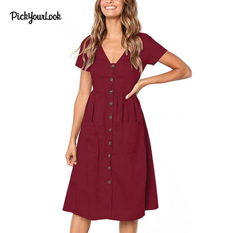 PickyourLook женское платье летняя повседневная одежда на пуговицах с карманом Vestidos