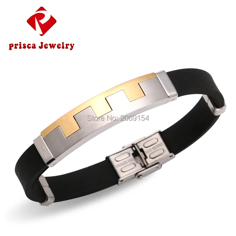 

Fashion Silicone Bracelets Men Stainless Steel Geometric Pattern New Arrival
