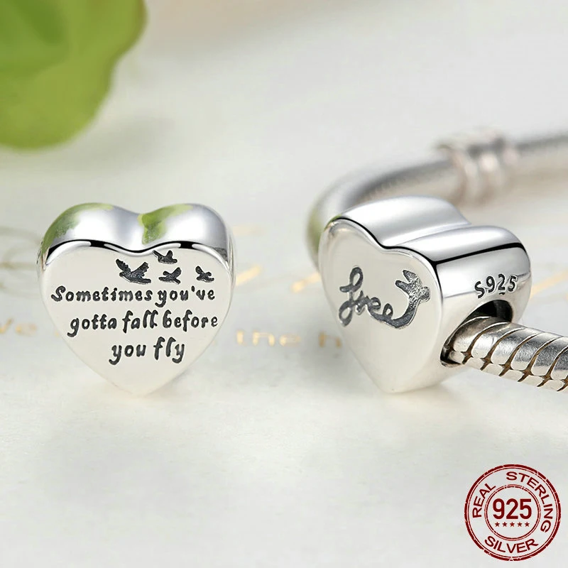 Сердце свободы любовь винт 925 пробы 100% Серебряный Шарм Бусины Fit Европейский