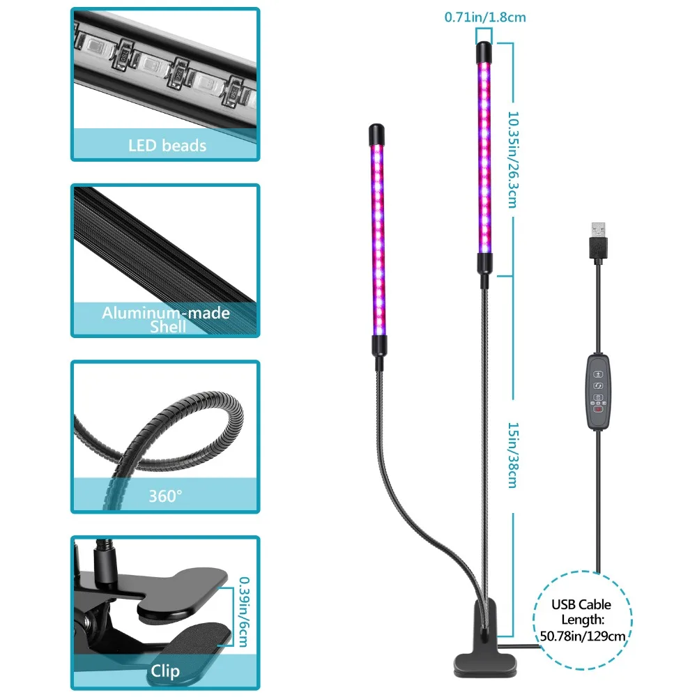 Neewer Grow Light, 12 Вт двойной головкой 60 Светодиодный Диммируемый растительный свет для комнатных растений с красным/синим спектром, регулируемый Goosene