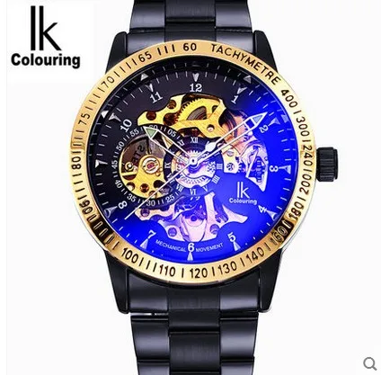 Новый 2016 Ik окраска Моды Механические Часы Скелет Авто Нержавеющей Стали мужские