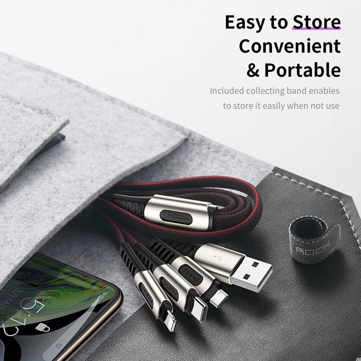 Rock 3 в 1 кабель для зарядки, 3.6A USB кабель для освещения Micro type C для iPhone 8 X Xiaomi samsung S8 Быстрая зарядка 120 см