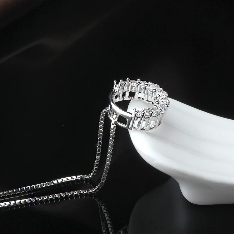Newest Fashion Crystal Pave Hollow Design Round Shape Pendant Necklaces Pure 925 Silver Short Choker Wedding Jewelry | Украшения и