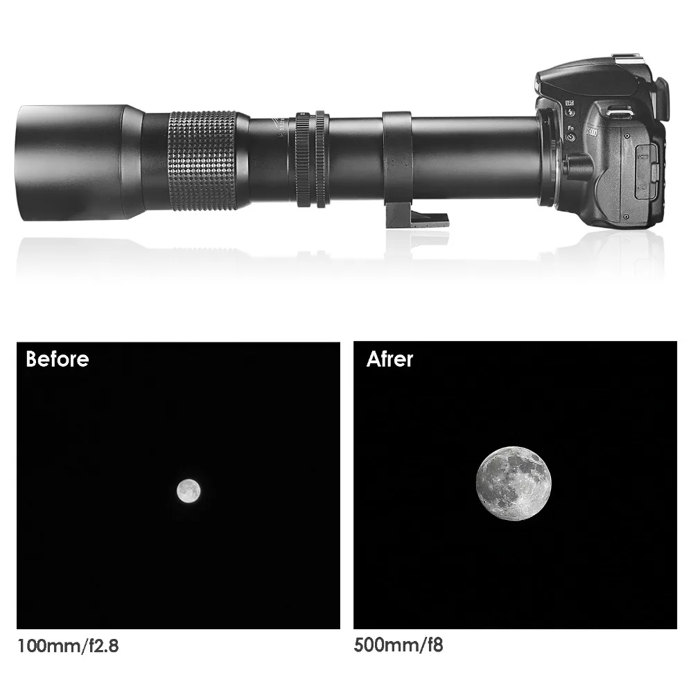 Neewer Высокая мощность 500 мм f/8 ручной телеобъектив для SLR/DSLR камер с Т-образным креплением адаптеры(не входят в комплект) черный